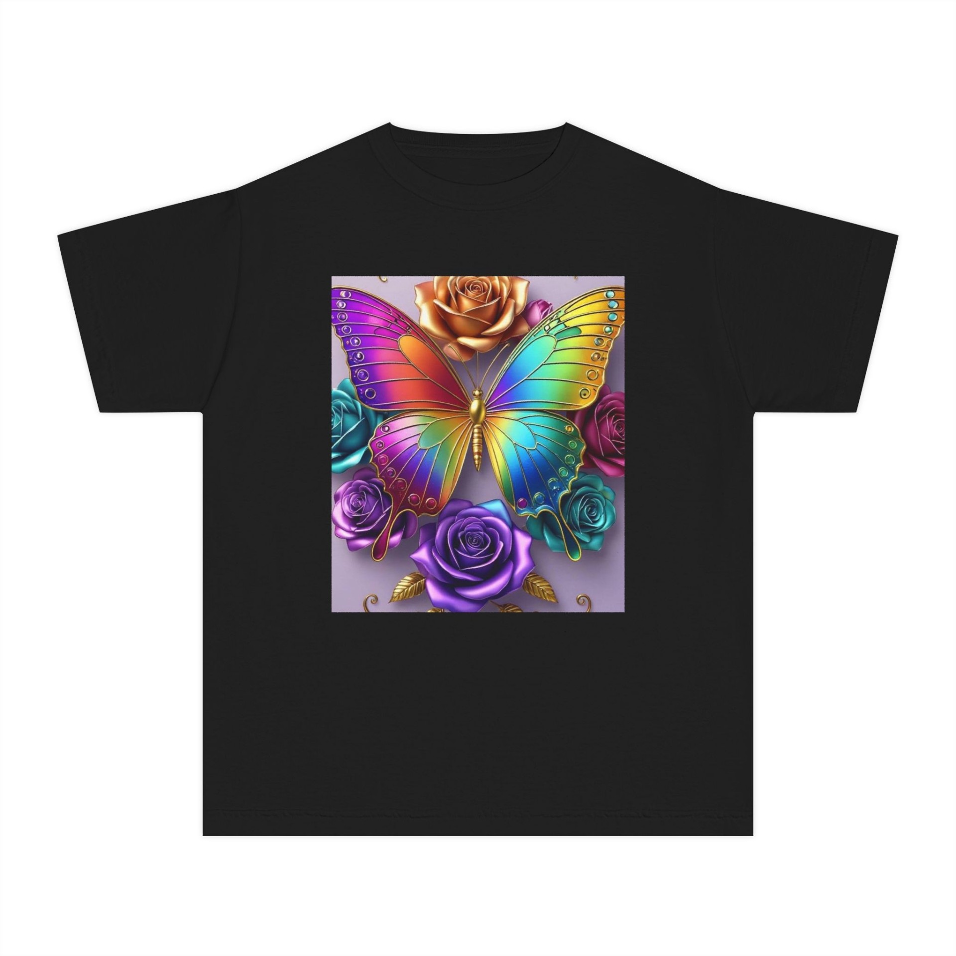 Rainbow Butterfly & Roses Youth Tee
